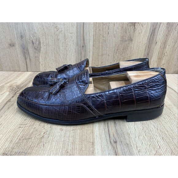Stacy Adams Vintage Loafer Sz 14M Narrow Deep Bordeaux Genuine Snakeskin Oxford main image 15